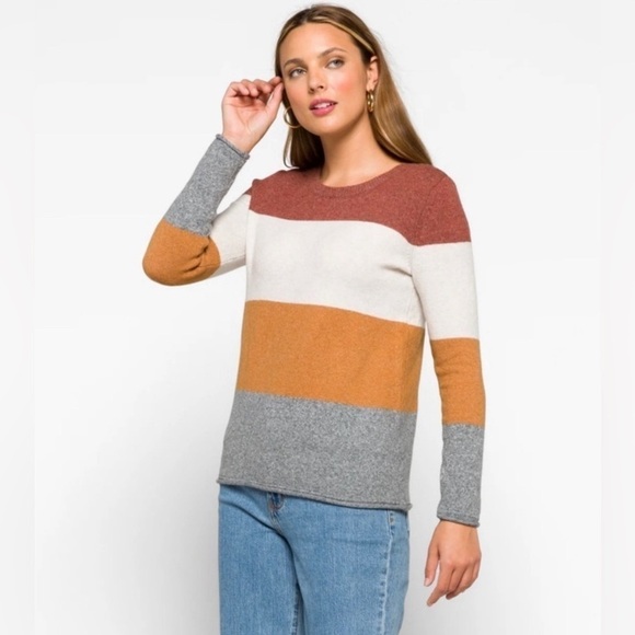 *NWT* Pinque Color Block Crewneck Brushed Knit Sweater Rust Stone Combo Size XL - Picture 1 of 8